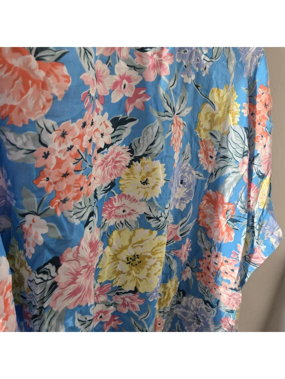Loft Kimono Women's Med Large M/L Blue Multi Floral Wrap Duster Top Oversized - Picture 4 of 5